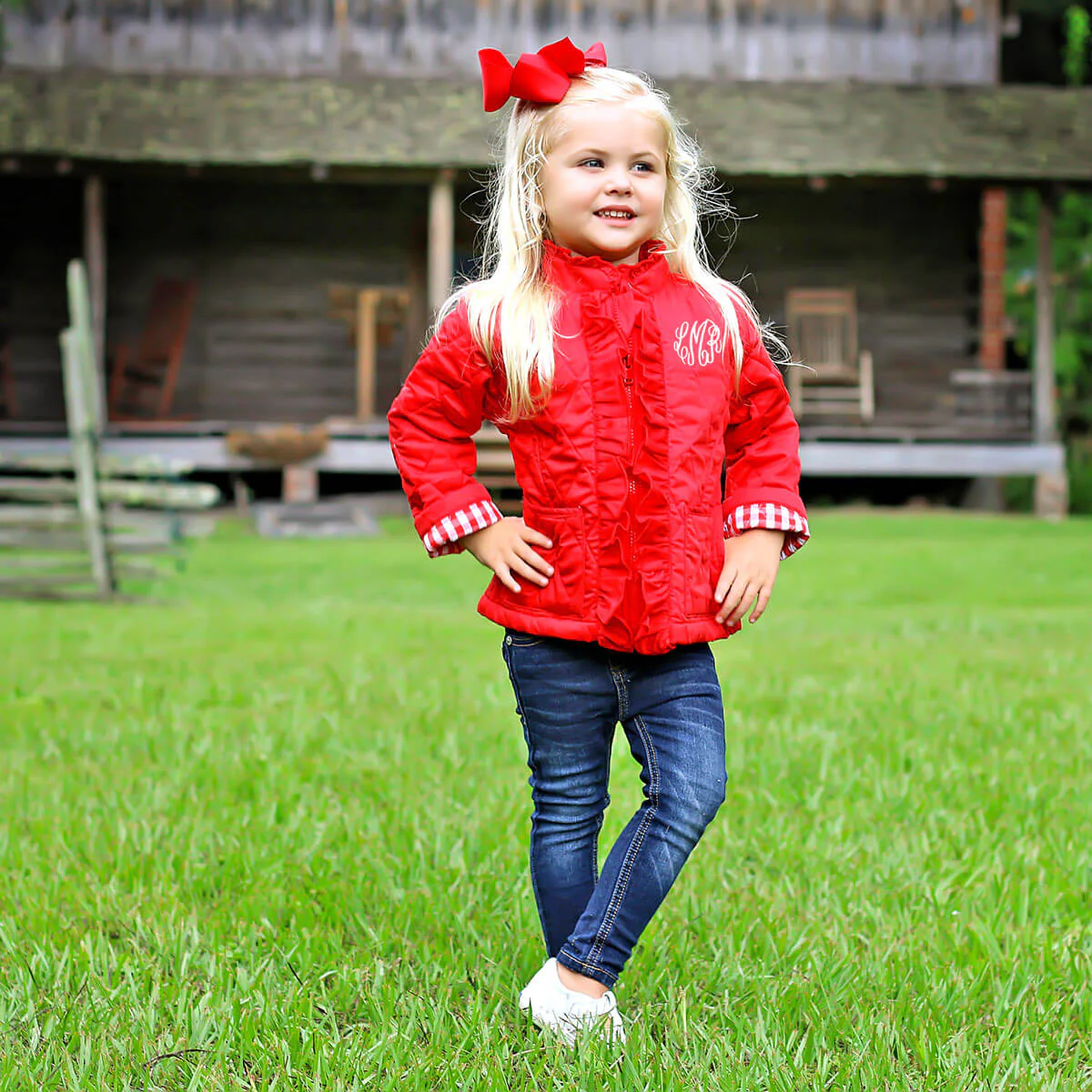 Red Quilted Ruffle Coat - Image 8