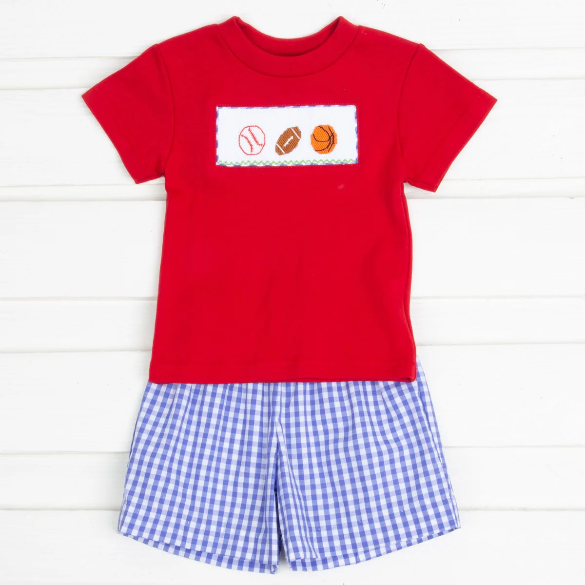 Sport Smocked Short Set Royal Blue Check