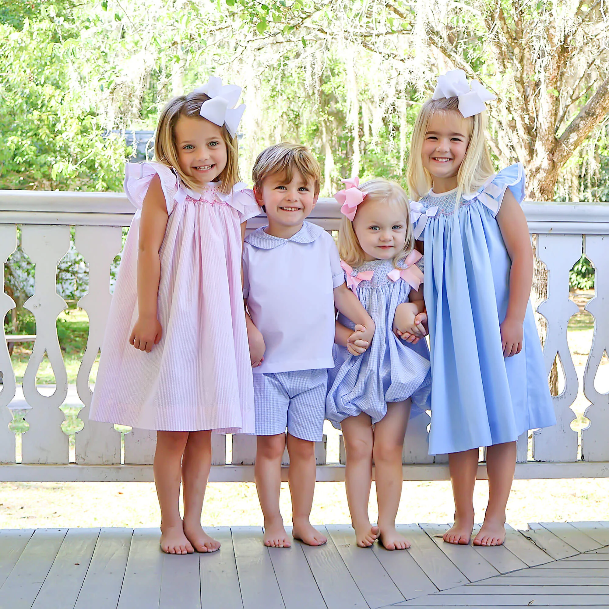 Spring In Blue Seersucker Smocked Bow Bubble - Image 6