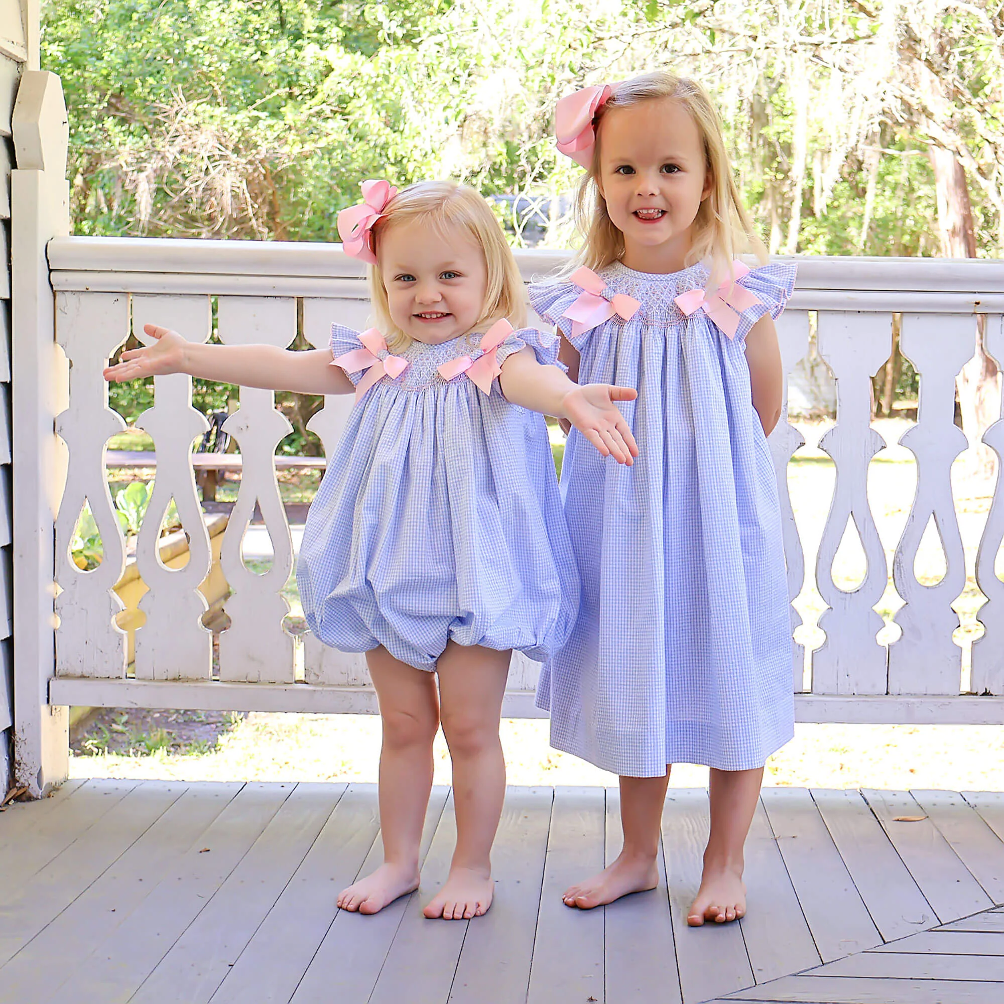 Spring In Blue Seersucker Smocked Bow Dress - Image 4