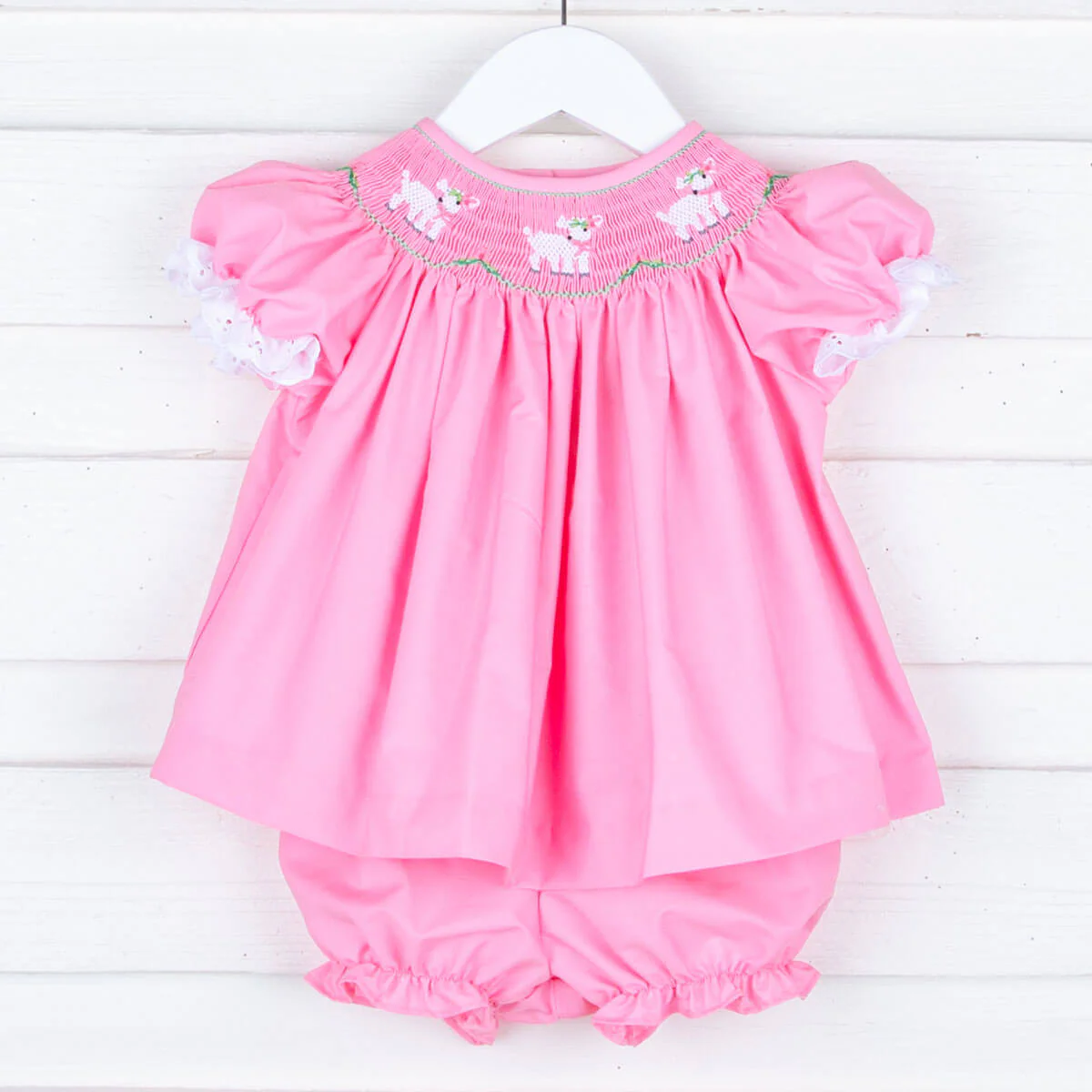Spring Lamb Smocked Light Pink Bloomer Set