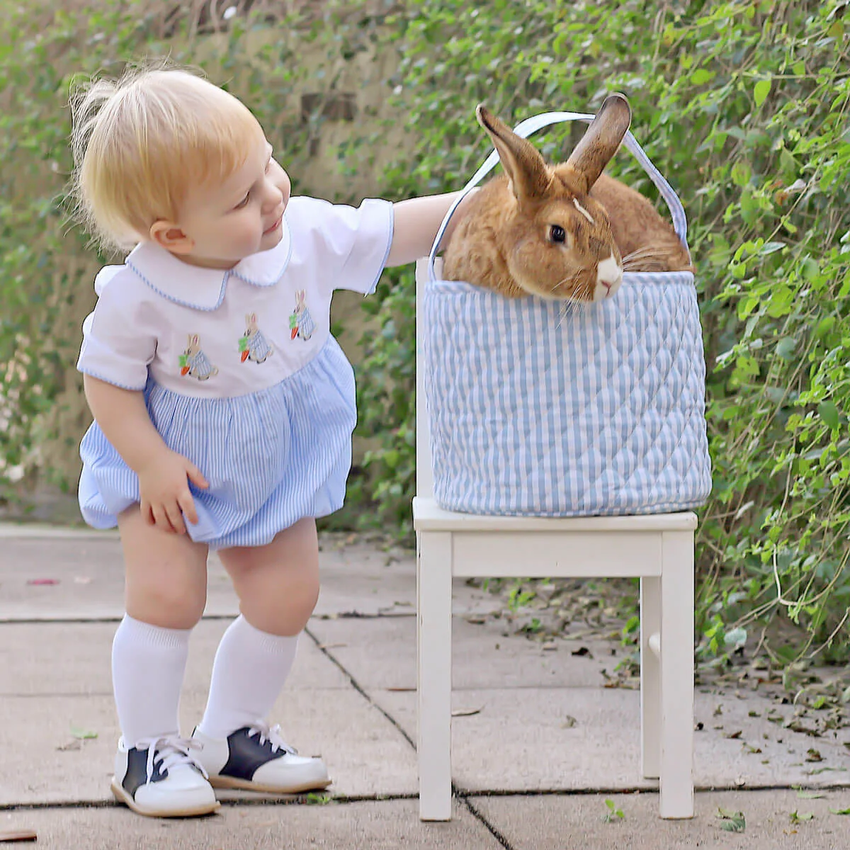 Storybook Rabbit Blue Gingham Collared Bubble - Image 5