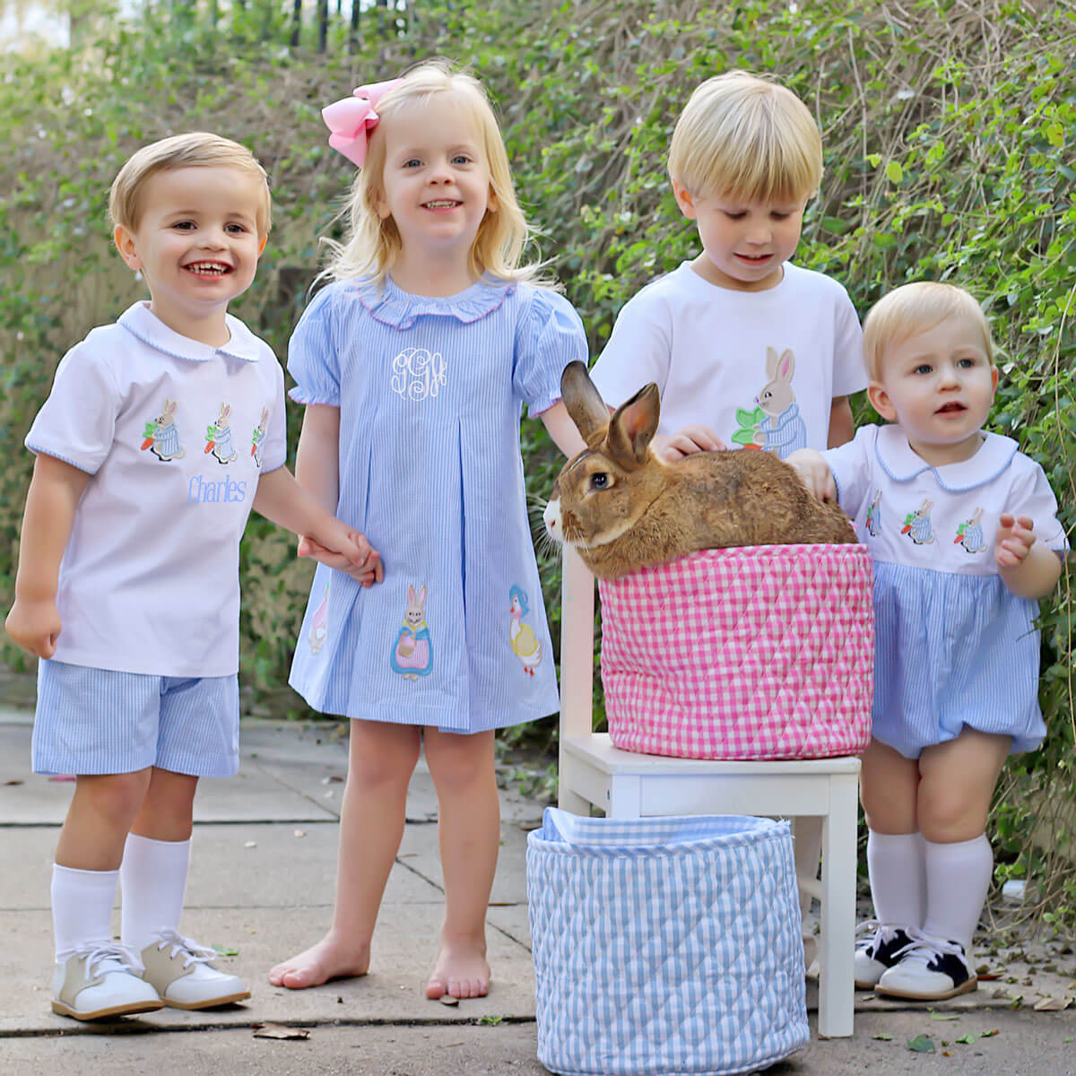 Storybook Rabbit Blue Gingham Collared Bubble - Image 6