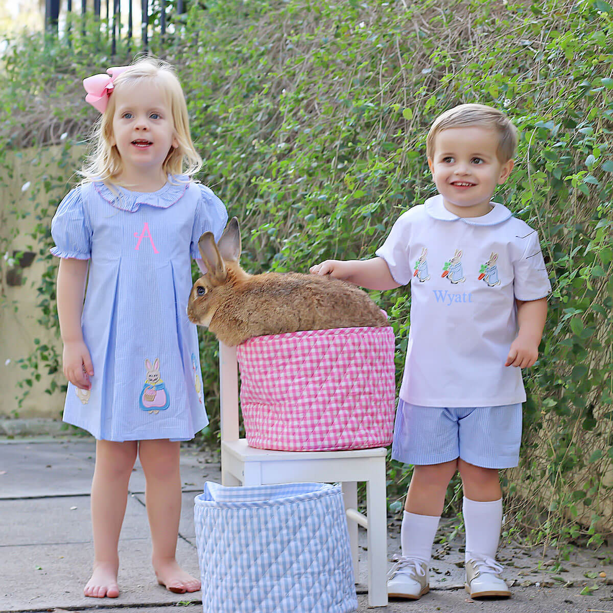 Storybook Rabbit Blue Gingham Collared Short Set - Image 7