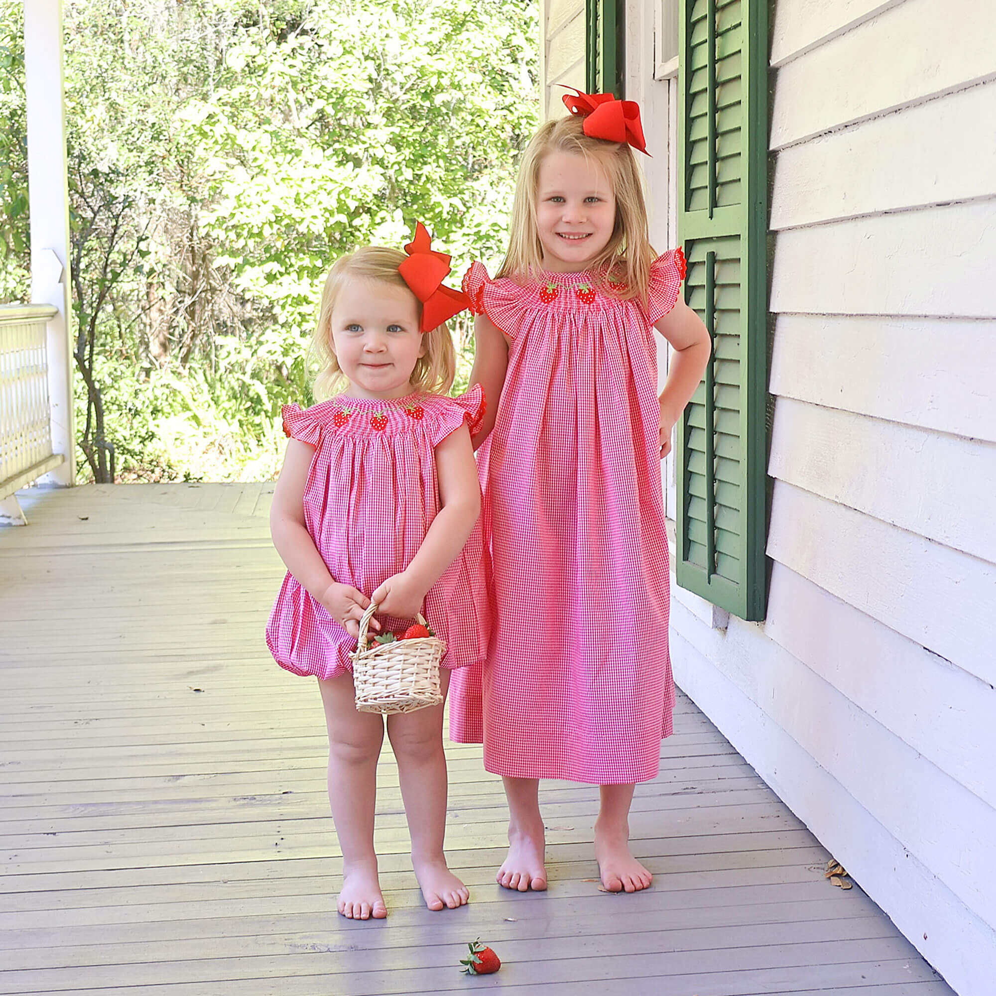 Strawberry Smocked Red Gingham Angel Sleeve Dress - Image 6