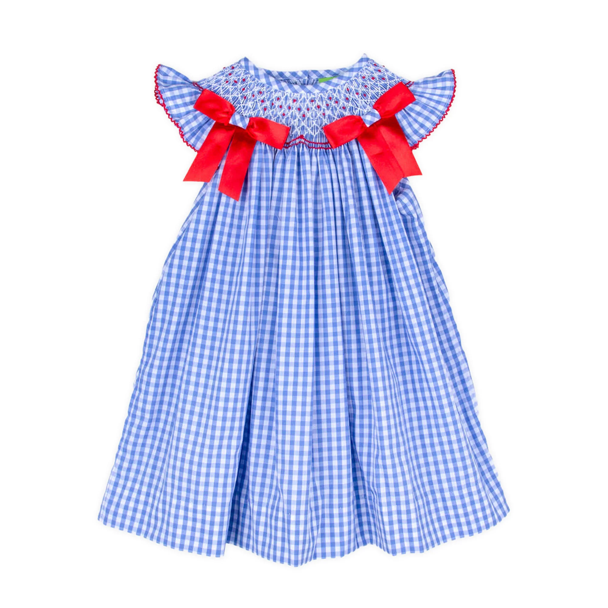 Summer Blues Gingham Smocked Bow Dress