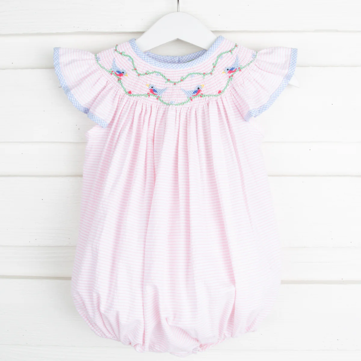 Sweet Bird Smocked Bubble Light Pink Seersucker Stripe