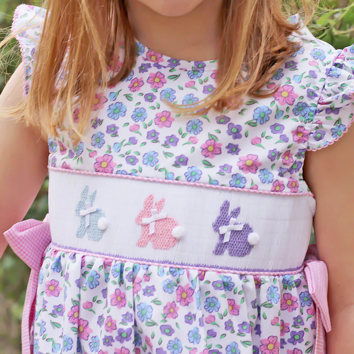 Springtime Floral Bunny Smocked Beverly Dress - Image 3