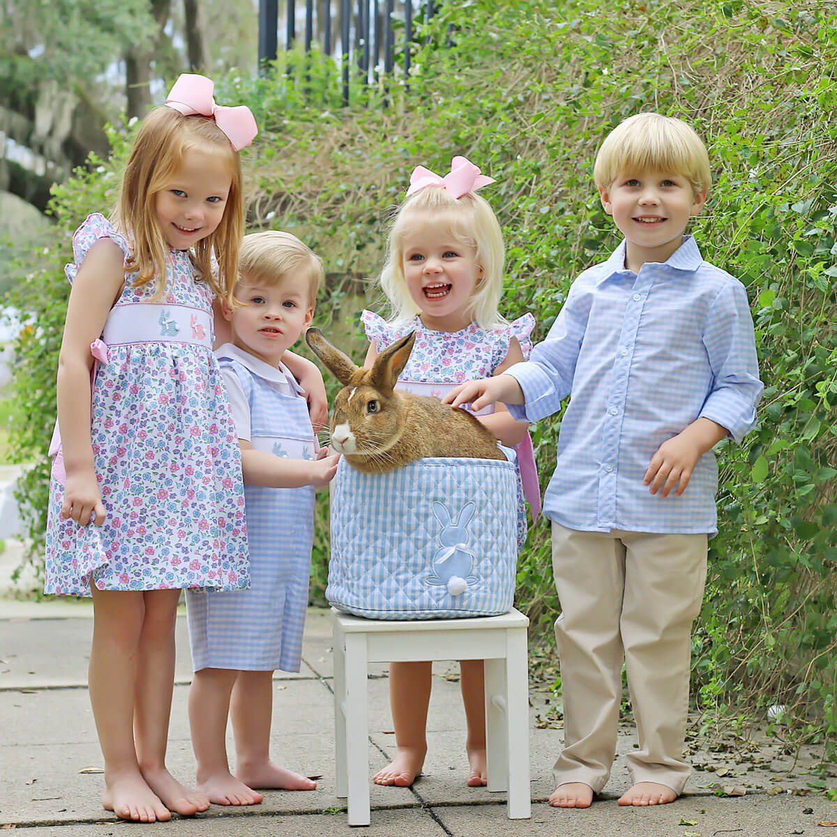 Light Blue Check Bunny Smocked Jon Jon - Image 4