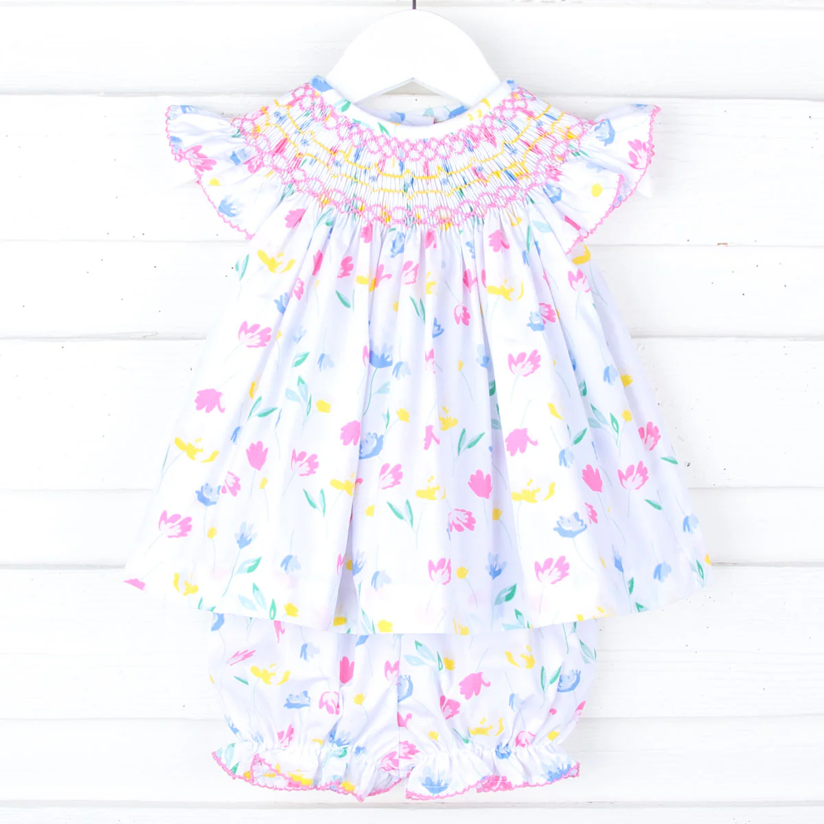 Sweet Pink Floral Smocked Bloomer Set