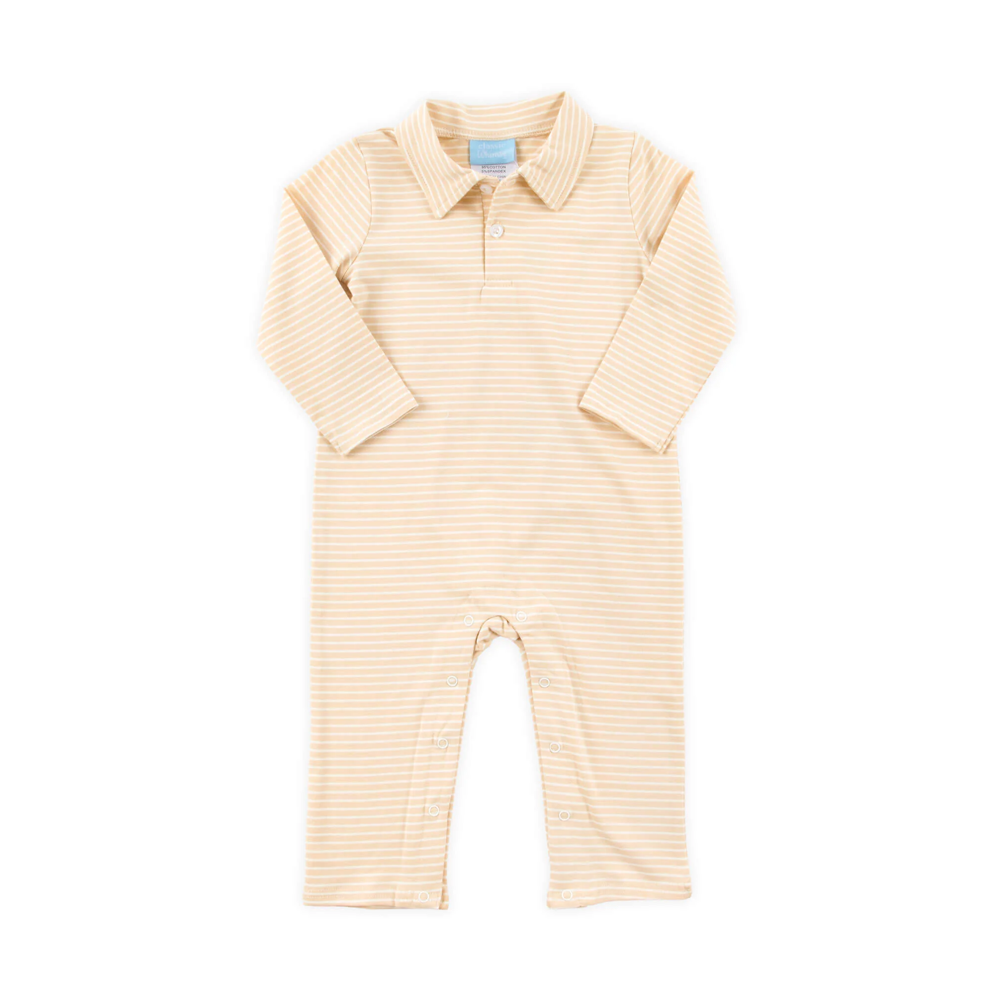 Tan Stripe Long Sleeve Polo Romper - Image 2