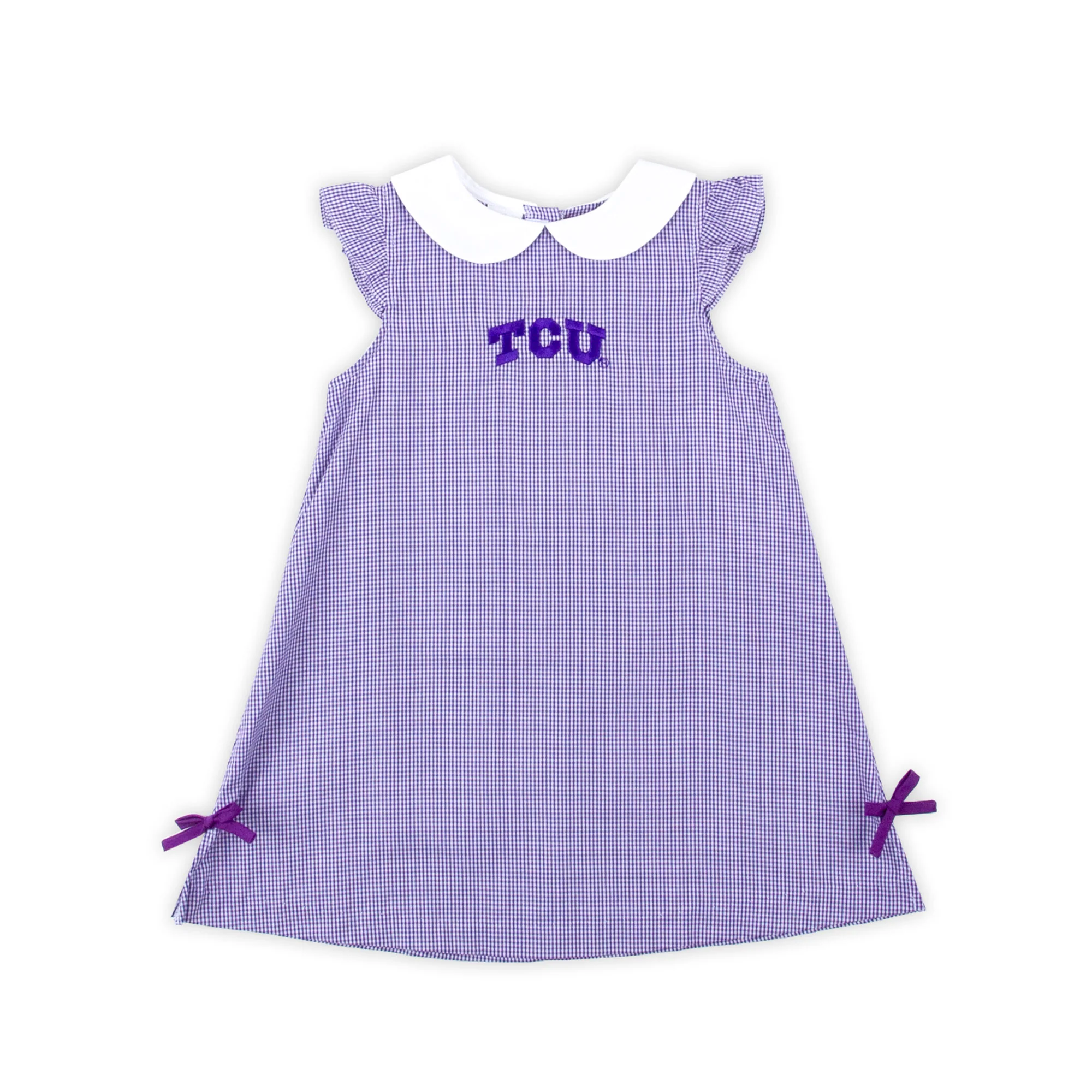 TCU Embroidered Purple Gingham Dress - Image 2