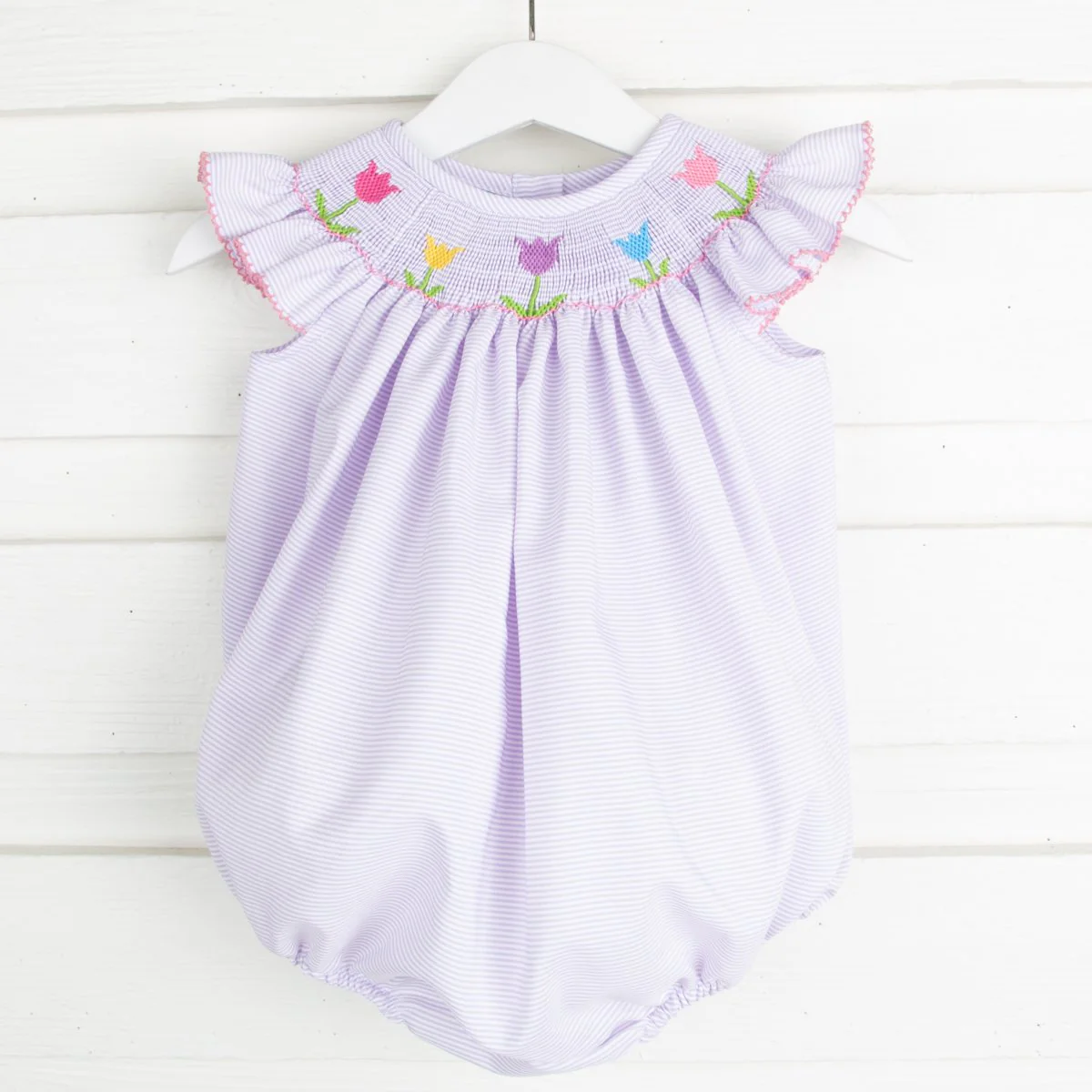 Tulip Smocked Bubble Lavender Stripe