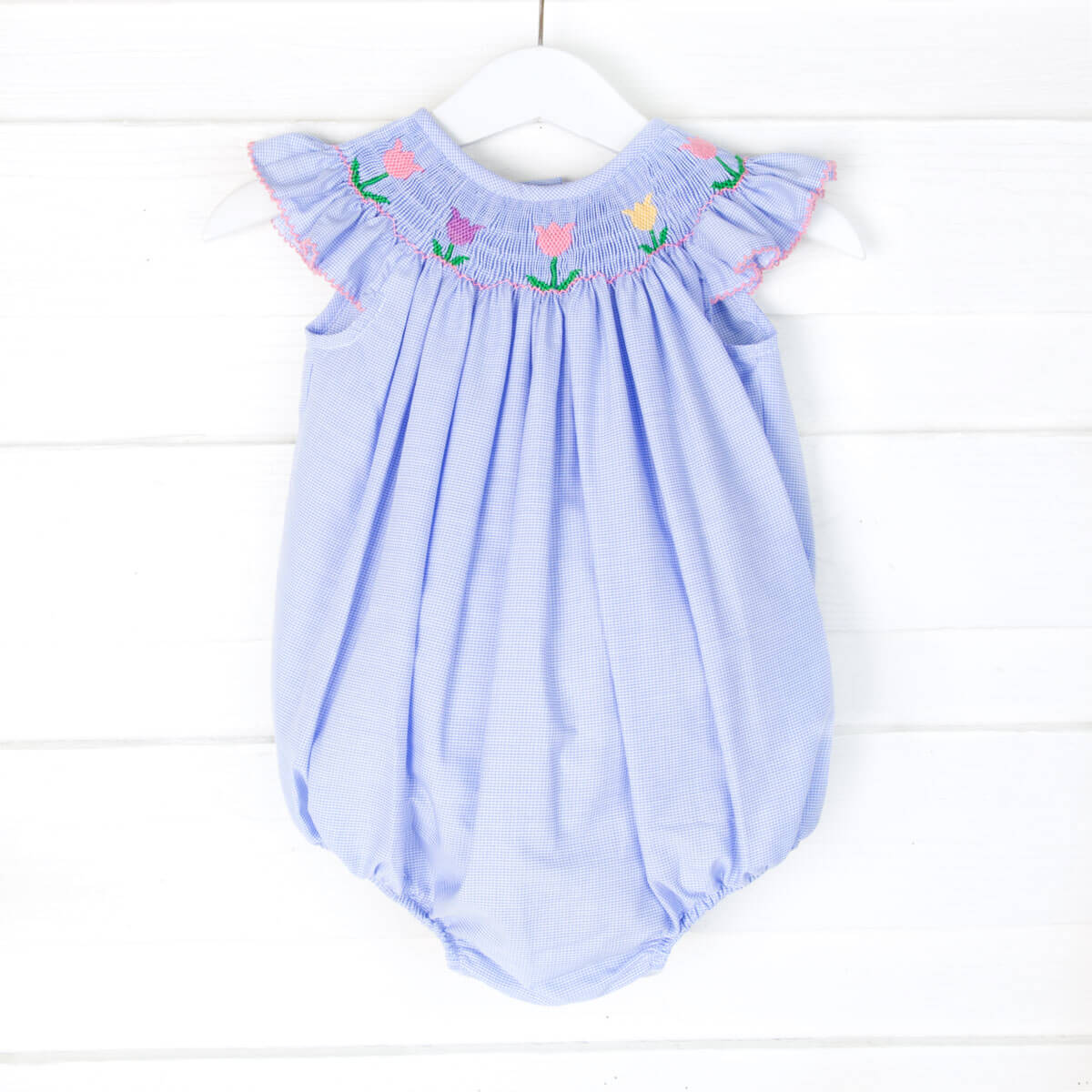 Tulip Smocked Light Blue Gingham Bubble