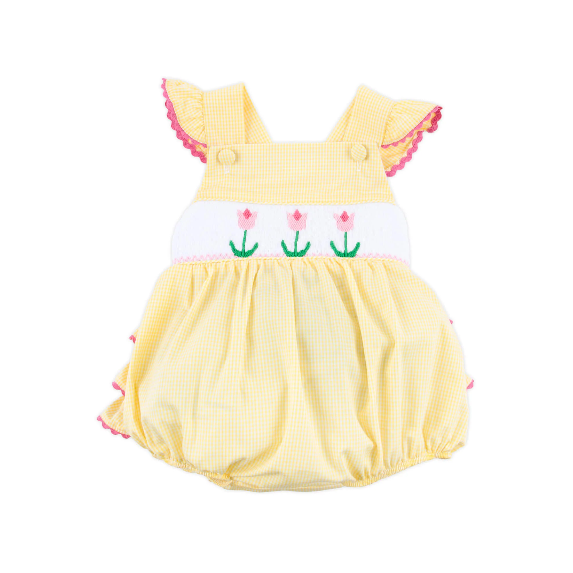 Tulip Smocked Mini Yellow Gingham Leah Bubble - Image 2