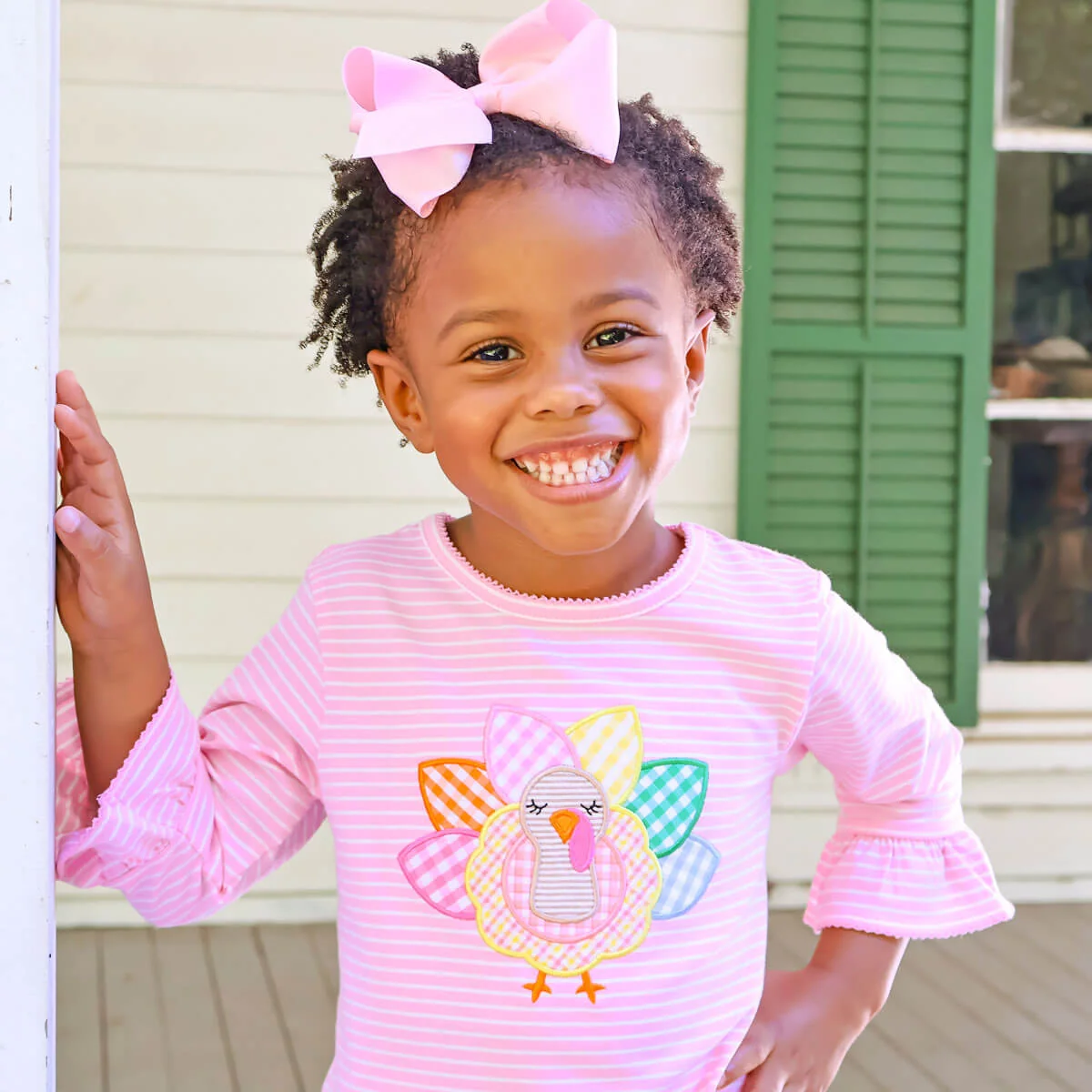 Turkey Applique Pink Stripe Milly Legging Set - Image 3