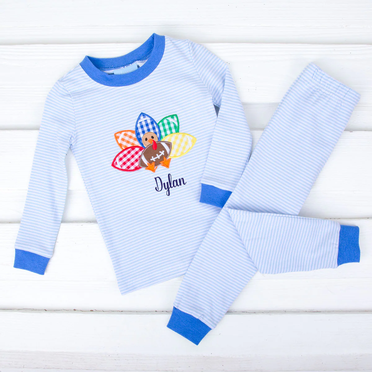 Turkey Football Light Blue Stripe Pajamas