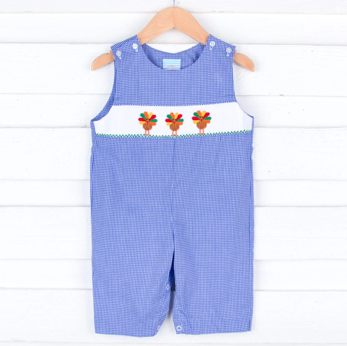 Turkey Smocked Royal Gingham Longall