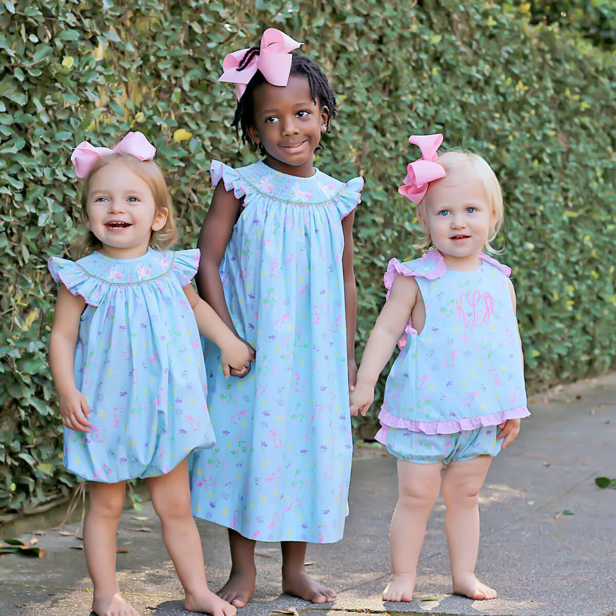Turquoise Floral Bunny Smocked Bubble - Image 3