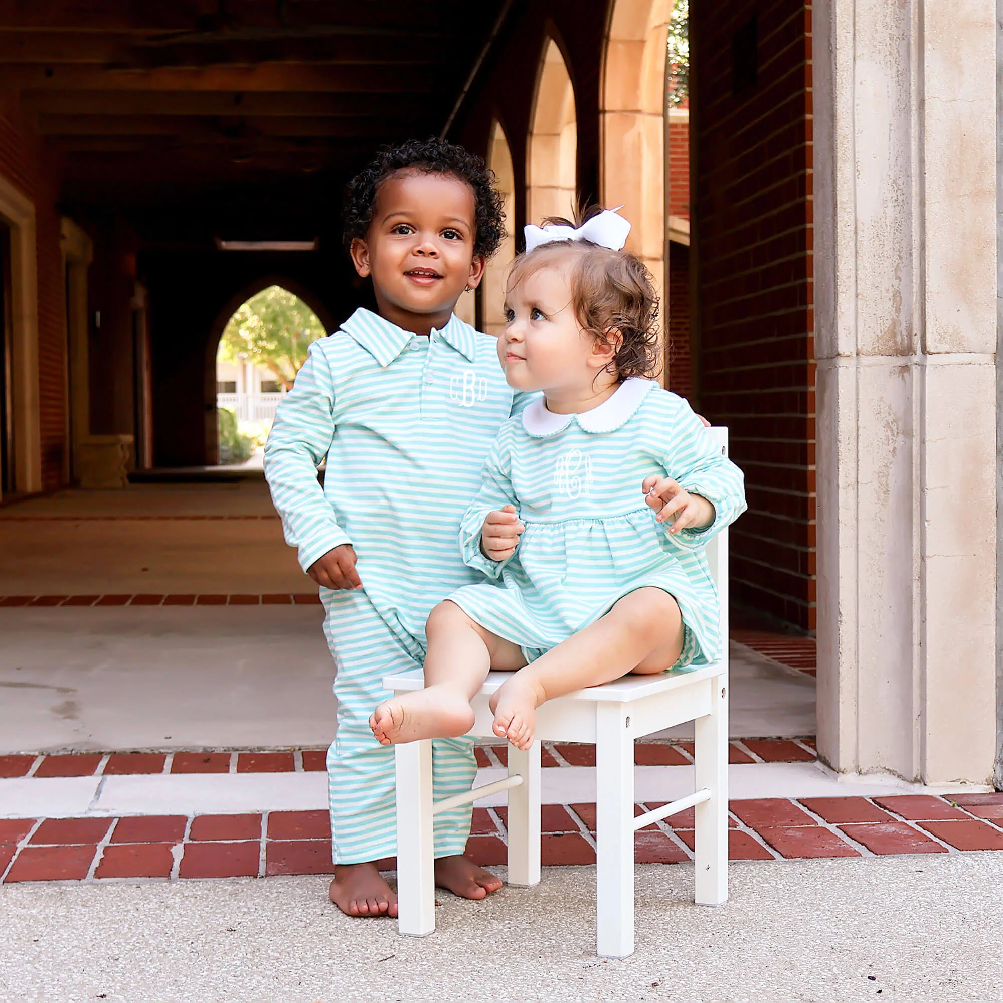 Turquoise Stripe Long Sleeve Polo Romper - Image 3