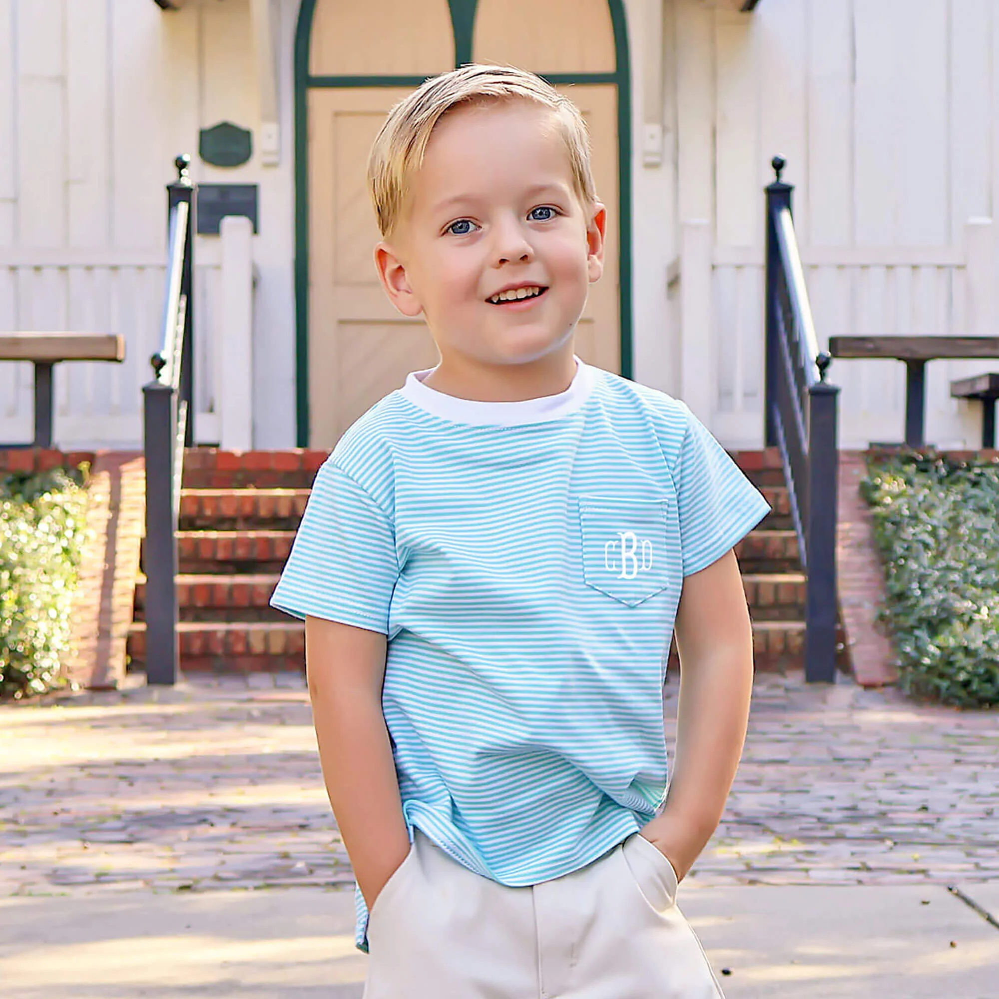 Turquoise Stripe Short Sleeve Pocket Shirt