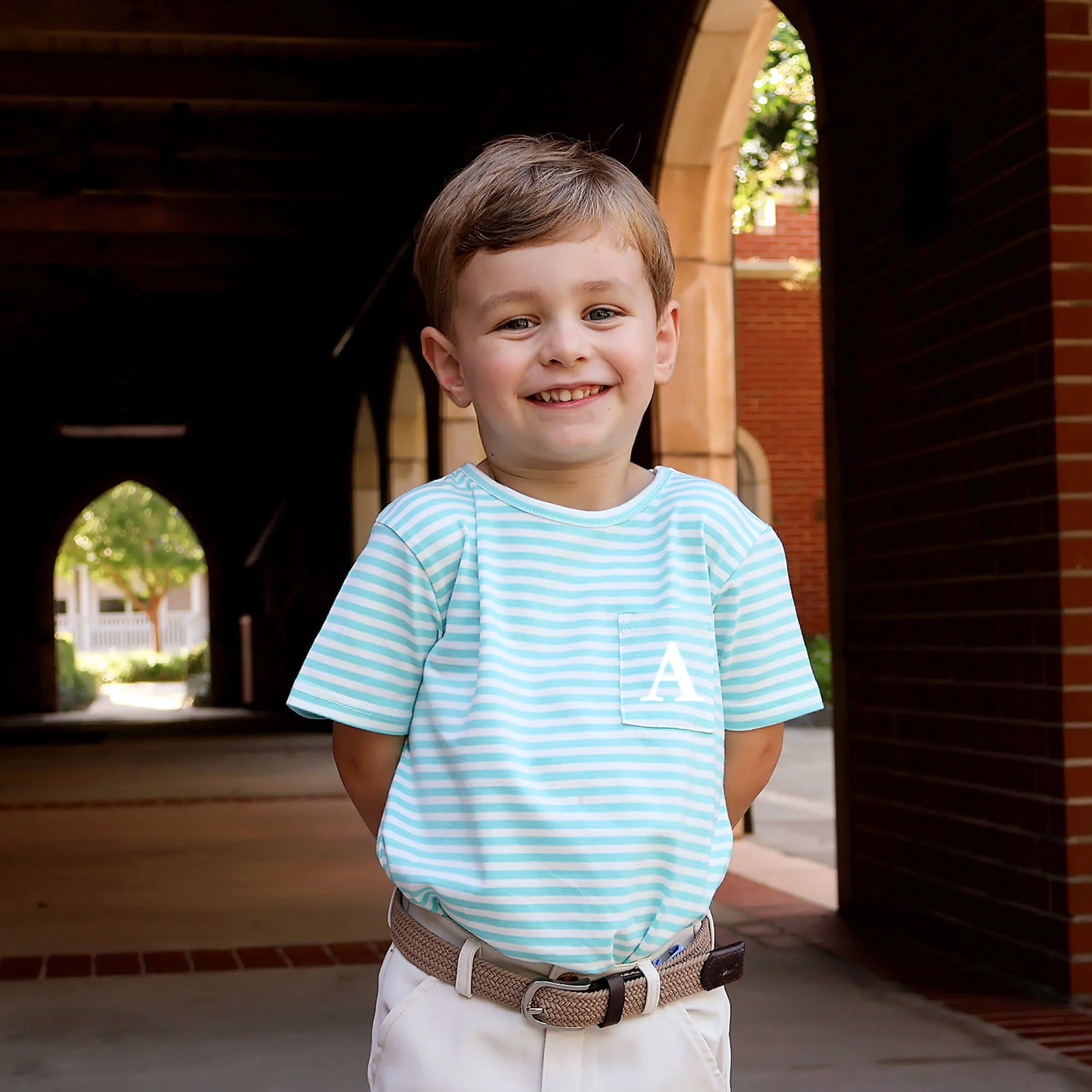 Turquoise Thick Stripe Short Sleeve Pocket Shirt