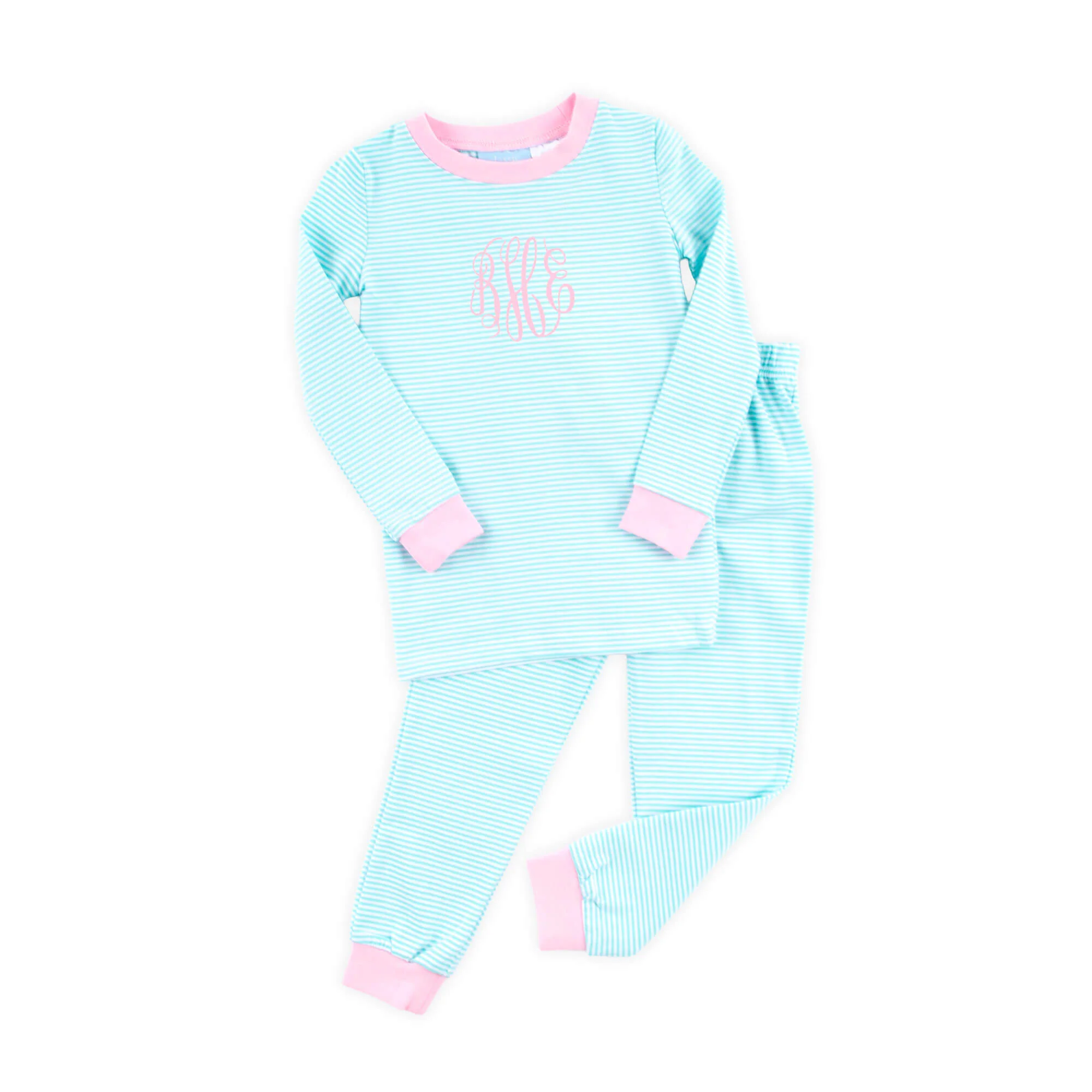 Turquoise Stripe Pajamas with Pink