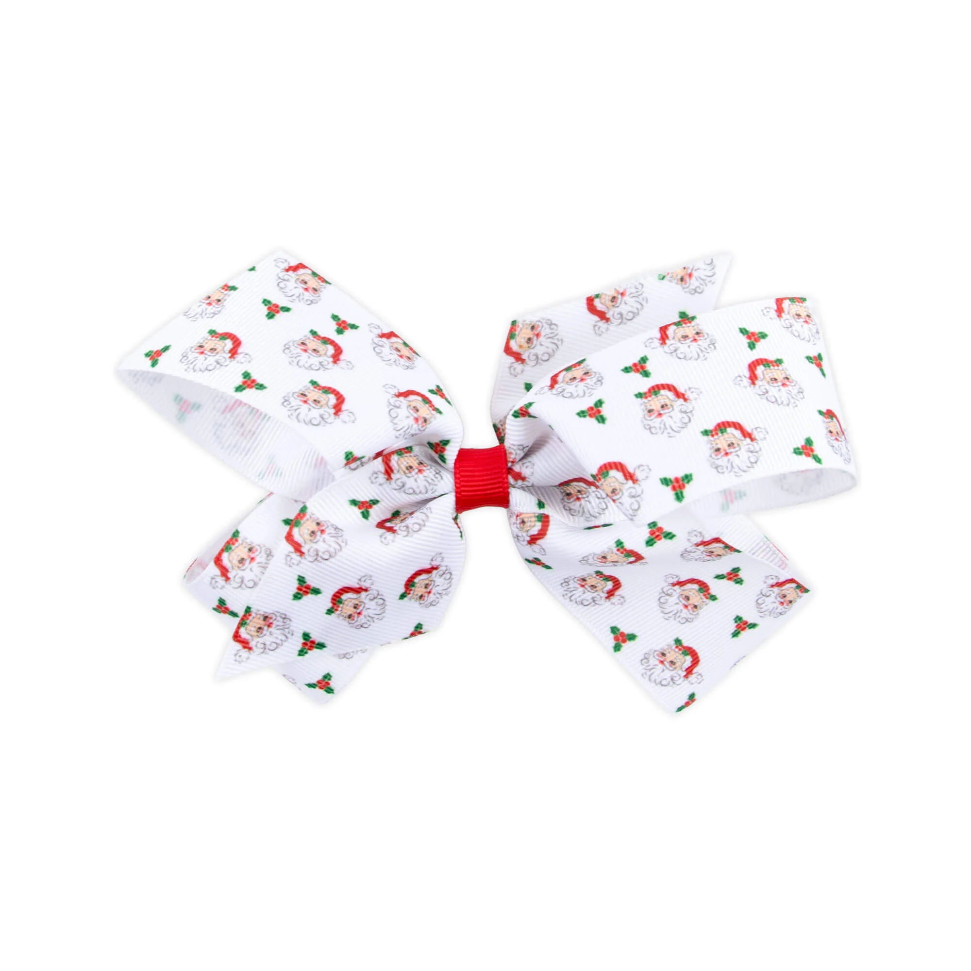 Vintage Santa White Print Hair Bow
