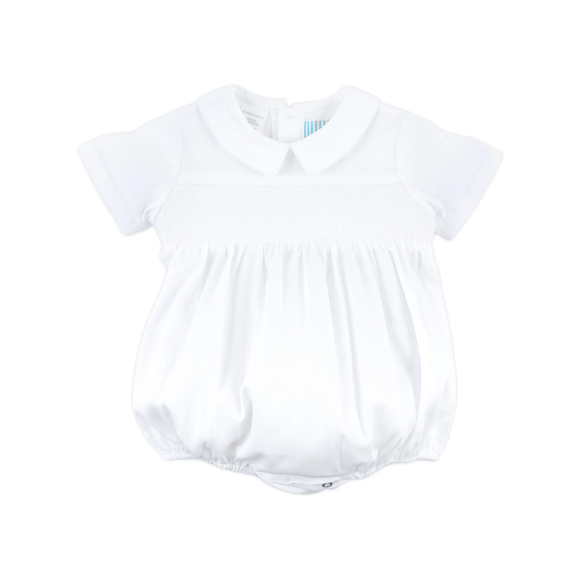 White Cross Smocked Collared Boy Bubble