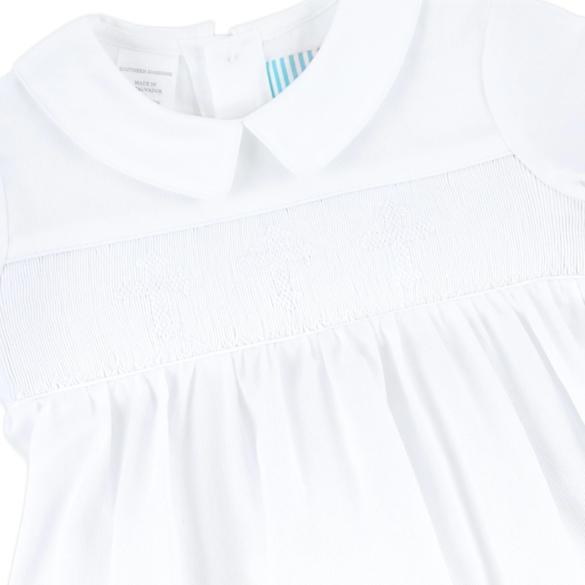 White Cross Smocked Collared Boy Bubble - Image 2