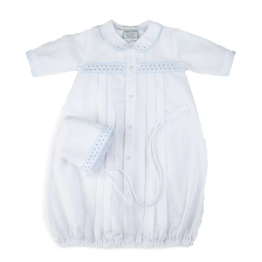 White Dot Embroidered Collared Gown with Hat