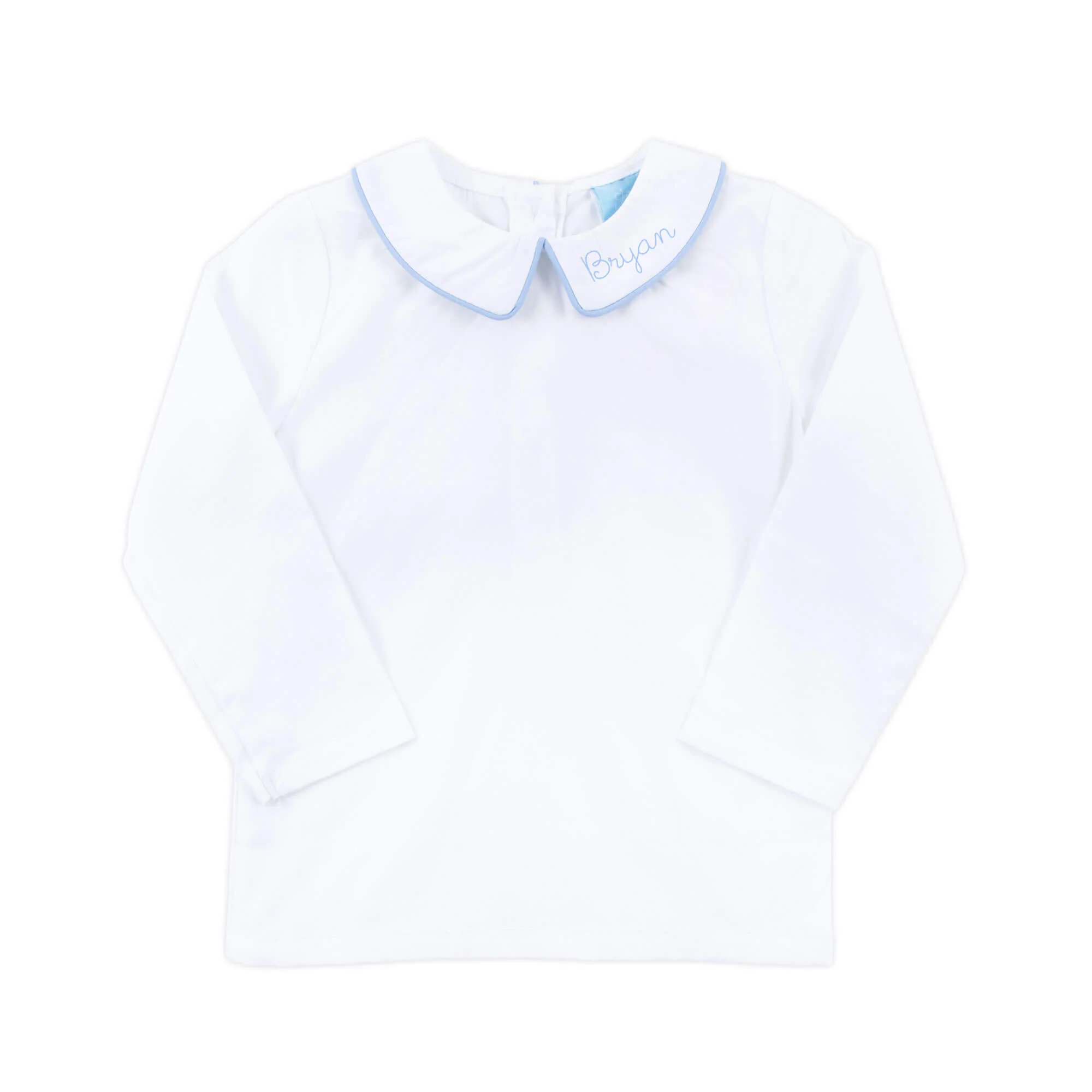 White Long Sleeve Undershirt with Light Blue Trim