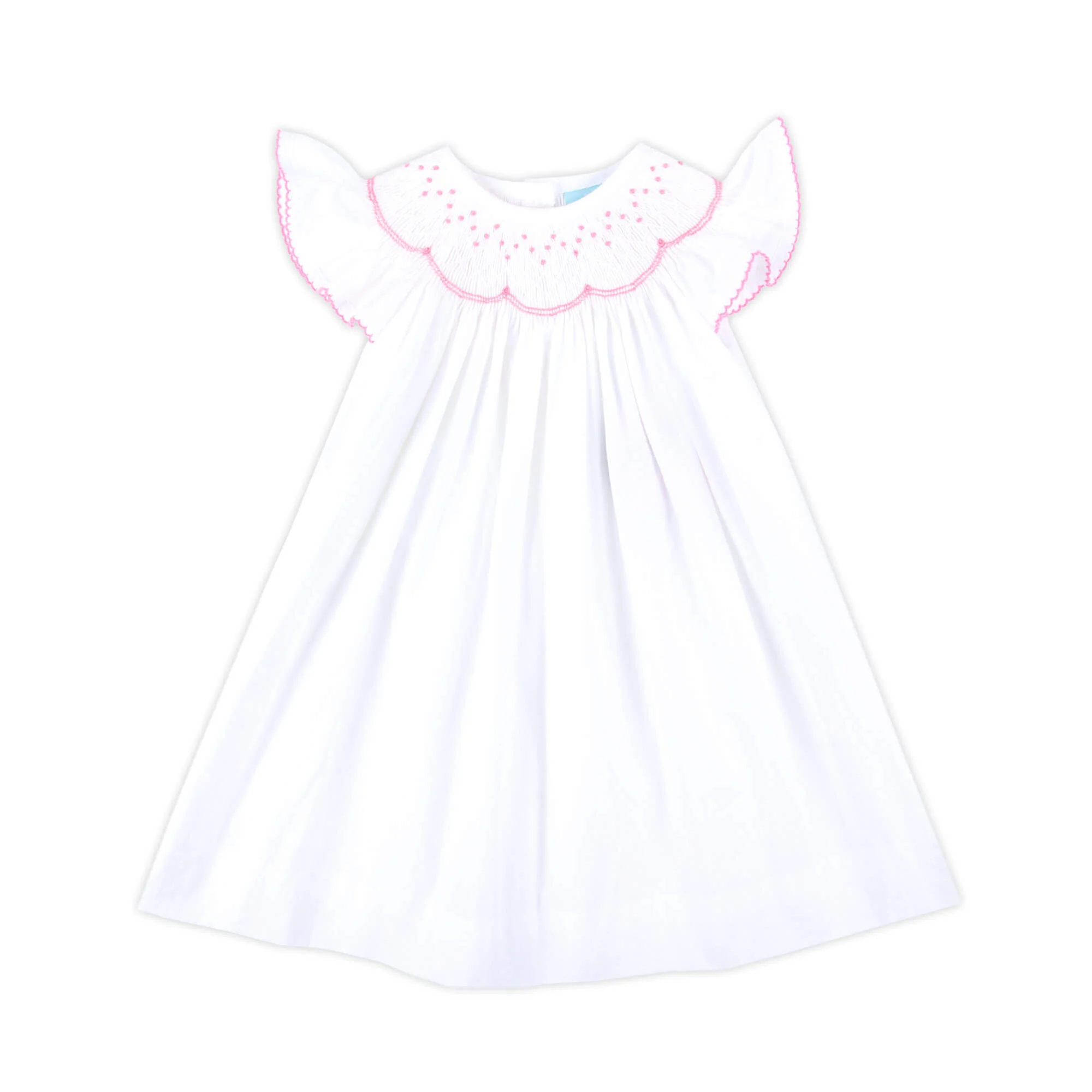 Geo Smocked White Seersucker Angel Sleeve Dress