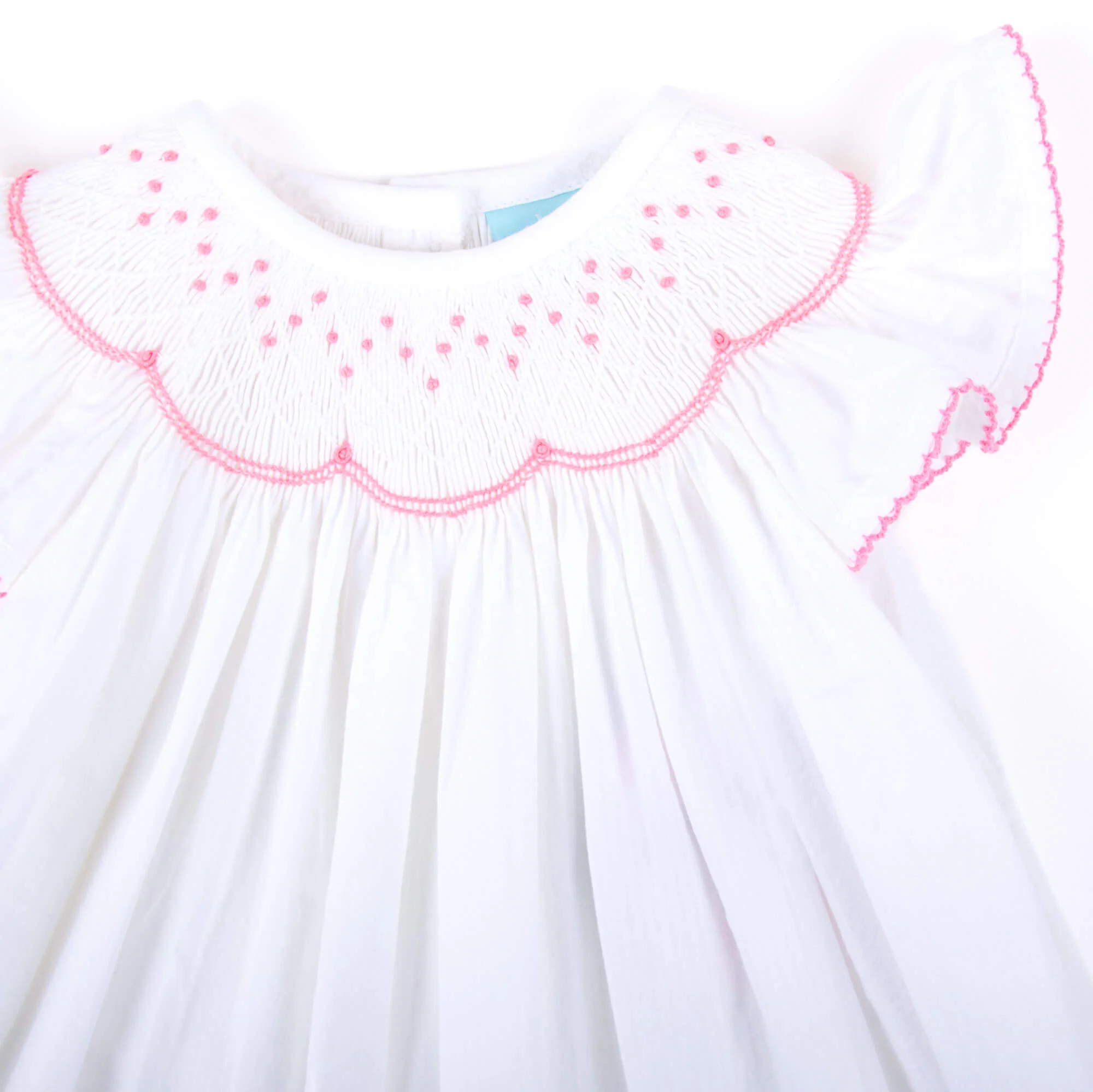 Geo Smocked White Seersucker Angel Sleeve Dress - Image 2
