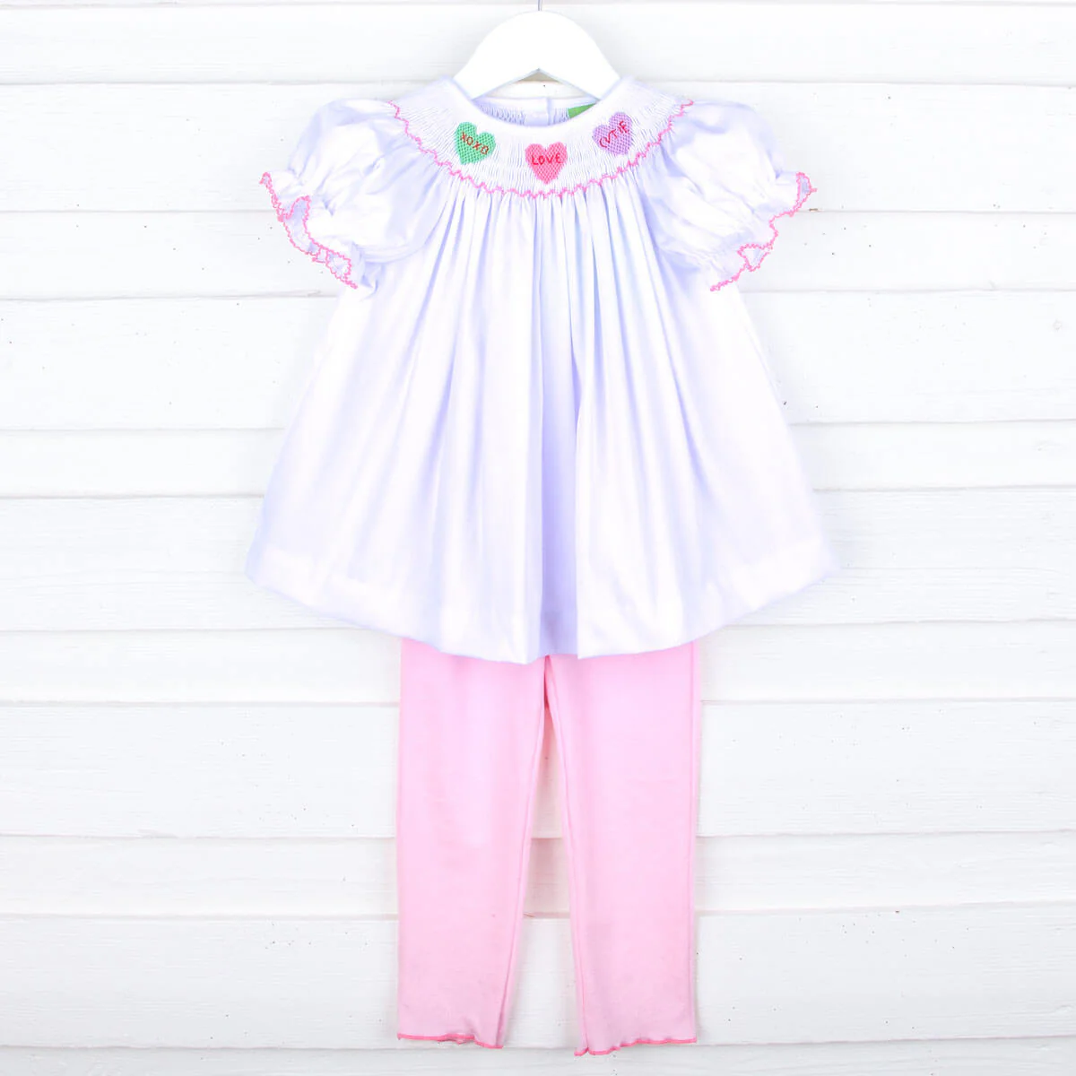 Candy Hearts White Pique Smocked Legging Set