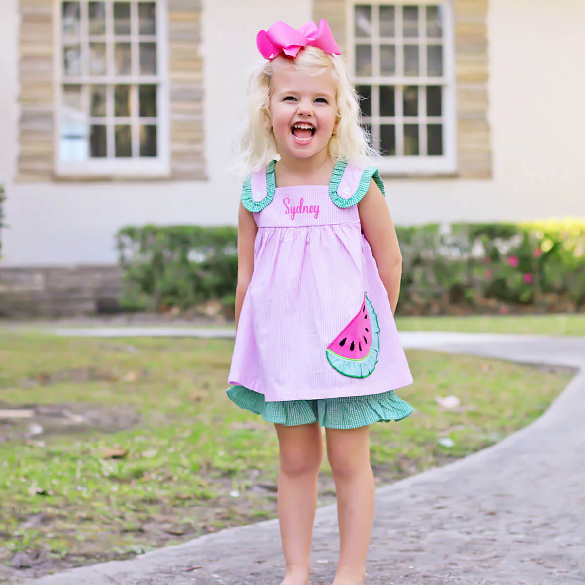 Sweet Watermelon Applique Pink Gingham Lulu Short Set